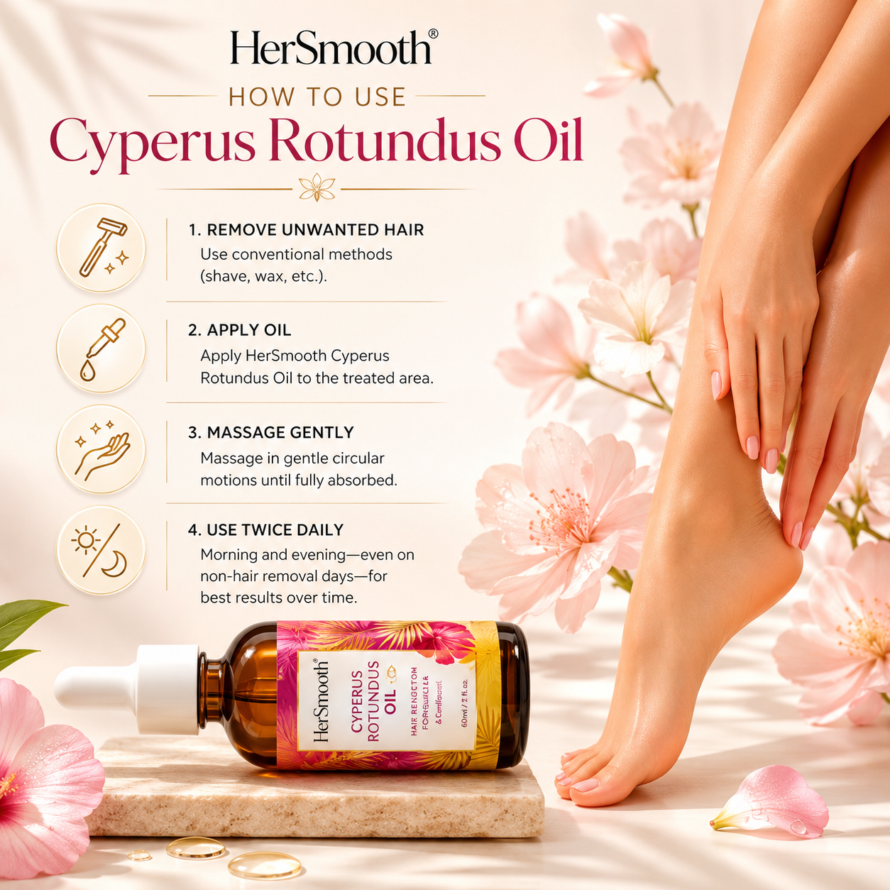 HerSmooth Cyperus Rotundus Oil for Natural Hair Reduction